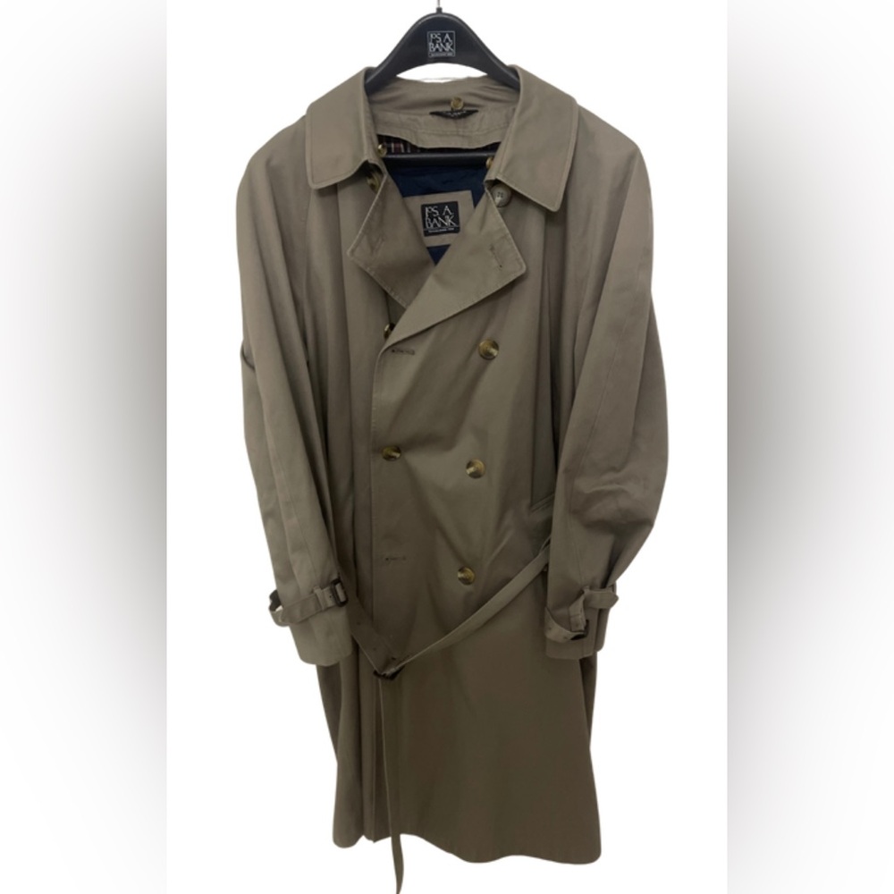 Jos. A. Bank Men's Beige Double-Breasted Lined Trench Coat size 44L